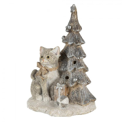 Juldekoration Inomhus Katt 12x9x16 Cm LED Grå Vit Polyresin