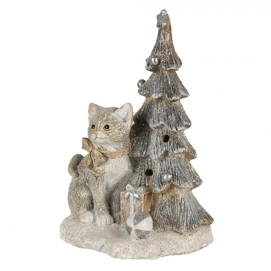 Juldekoration Inomhus Katt 12x9x16 Cm LED Grå Vit Polyresin