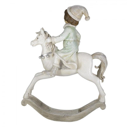 Juldekoration Inomhus Gunghäst 26 Cm Beige Grön Polyresin