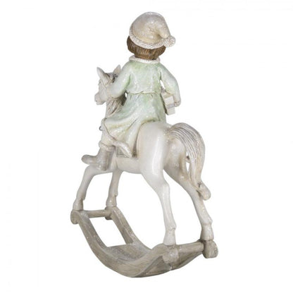 Juldekoration Inomhus Gunghäst 26 Cm Beige Grön Polyresin
