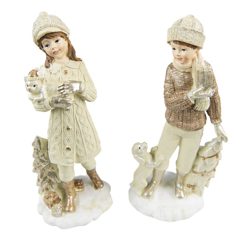 Juldekoration Inomhus Staty set om 2 barn 22 cm Beige Polyresin