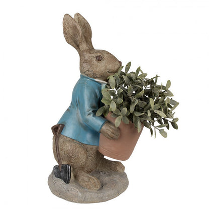 Påskdekoration Kanin 46 Cm Brun Blå Polyresin Blomkruka