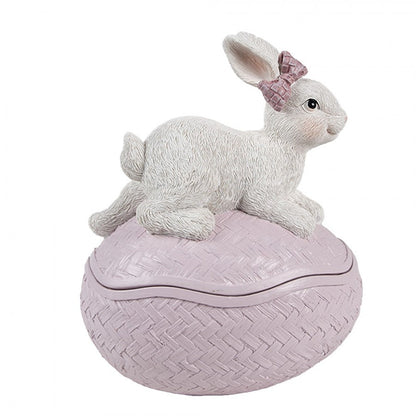 Påskepynt Dekorativ skål Egg 9x13x16 cm Rosa Hvit kanin