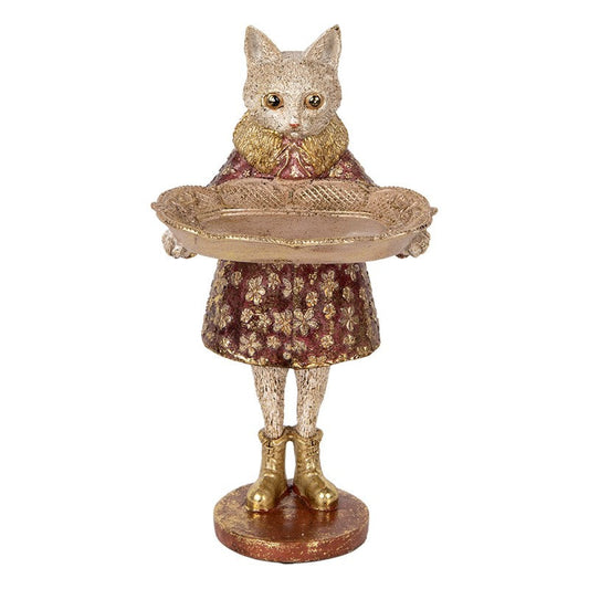 Dekorasjon Dyr Katt 27 cm Beige Gullfarget