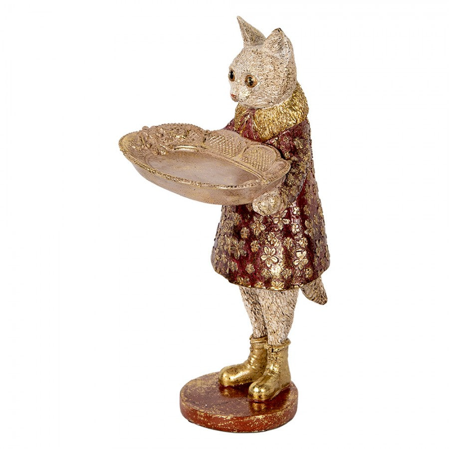 Dekorasjon Dyr Katt 27 cm Beige Gullfarget