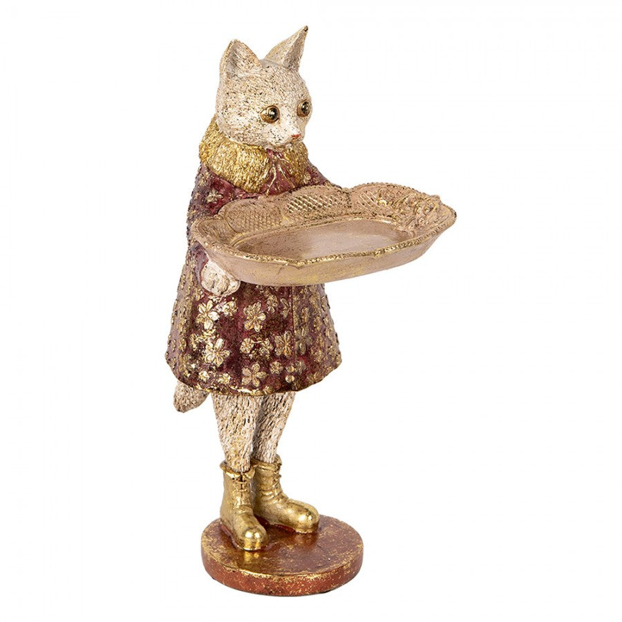 Dekorasjon Dyr Katt 27 cm Beige Gullfarget