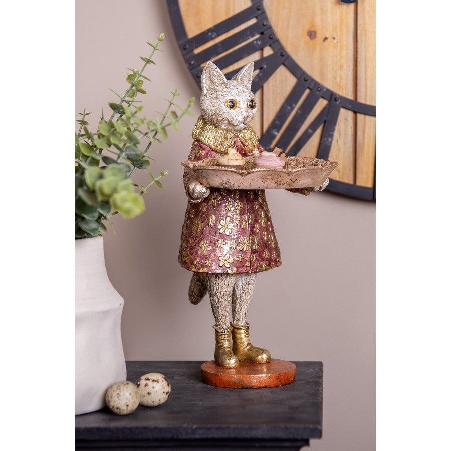 Dekorasjon Dyr Katt 27 cm Beige Gullfarget