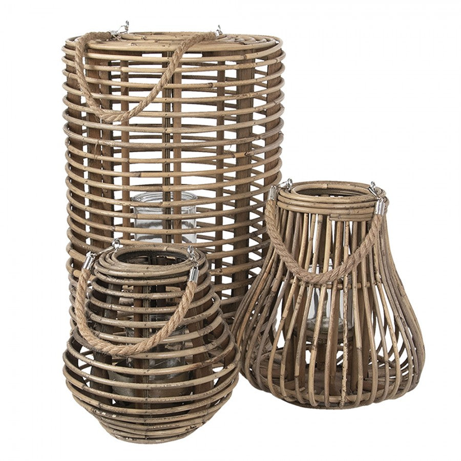 Lyslykt Ø 34x50 Cm Brunt Tre Glass