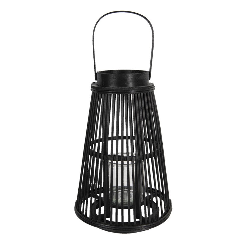 Lyslykt Ø 28x40 Cm Sort Tre Glass