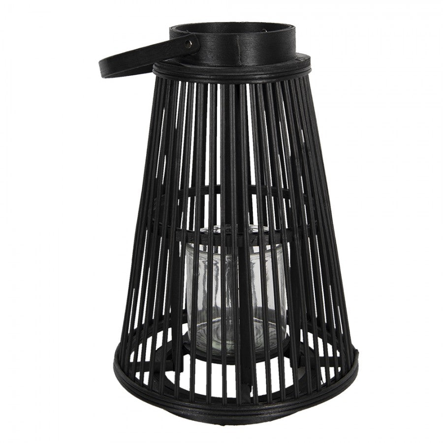 Lyslykt Ø 28x40 Cm Sort Tre Glass