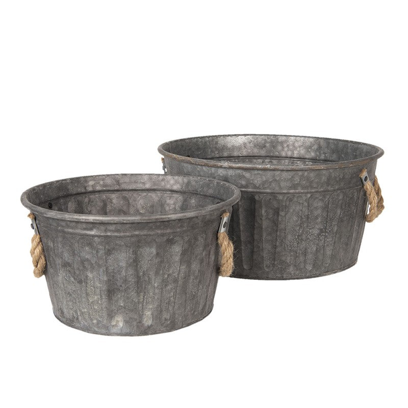 Dekorasjon bøttesett med 2 stk Grå Ø 35x17 / Ø 27x15 cm