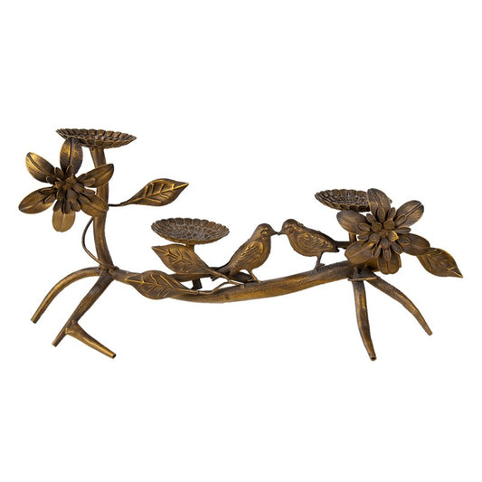 Ljusstake Fåglar 50x25x21 Cm Kopparfärgade Metall Blommor