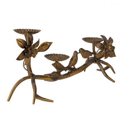 Ljusstake Fåglar 50x25x21 Cm Kopparfärgade Metall Blommor