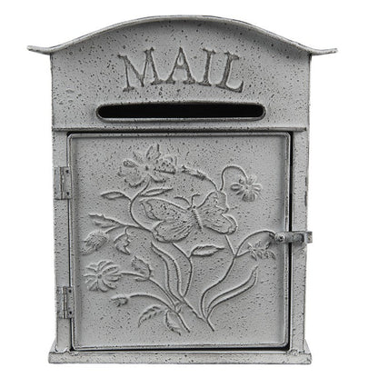 Brevlåda Vägg 26x10x31 cm Grå Vita Metall Blommor