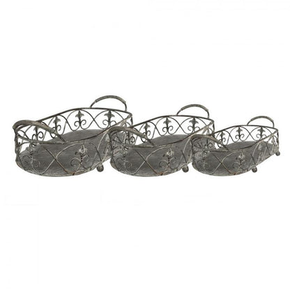 Dekorativ korg Förvaringskorg Järnväxthållare Grå 3-pack