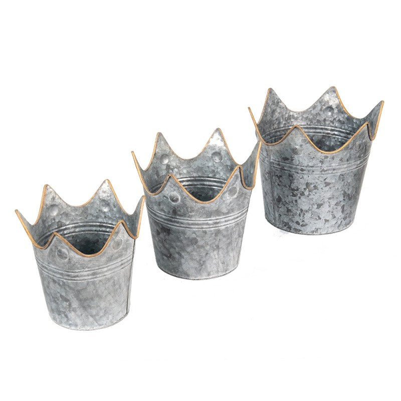 Blomkruka Krona 3-pack Ø24x22/Ø21x19/Ø19x17 cm Grå metall