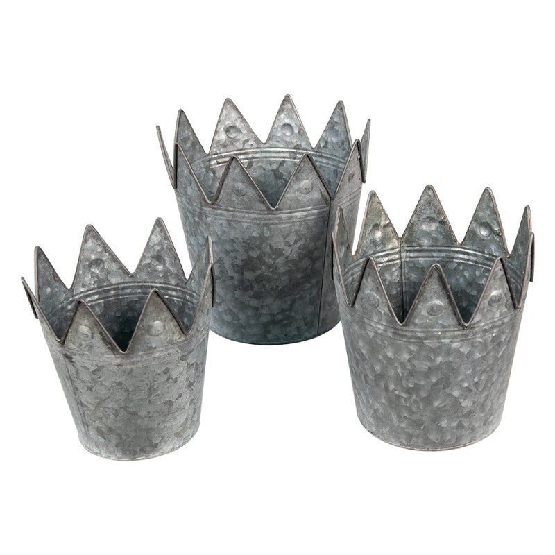 Blomsterpotte Blomsterkrukke Planteholder Crown 3-pack Grå sink