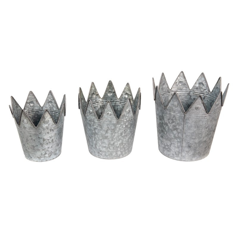 Blomsterpotte Blomsterkrukke Planteholder Crown 3-pack Grå sink