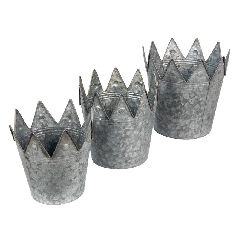 Blomsterpotte Blomsterkrukke Planteholder Crown 3-pack Grå sink