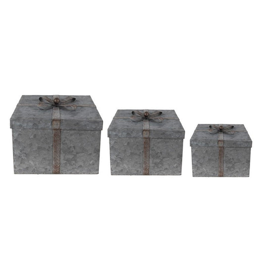 Dekorativ Låda Förvaringslåda 3-pack 24x24x18 Cm Grå Metall Fyrkant