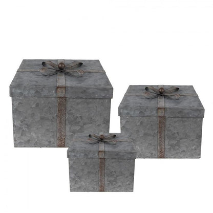 Dekorativ Låda Förvaringslåda 3-pack 24x24x18 Cm Grå Metall Fyrkant