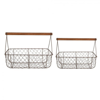 Dekorativ korg Förvaringskorg 2-pack 36x17x12/27 cm Brunt järn Trä korg