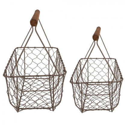 Dekorativ korg Förvaringskorg 2-pack 36x17x12/27 cm Brunt järn Trä korg
