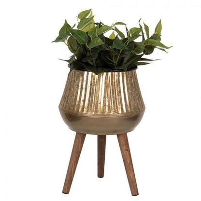 Blomkruka Kopparfärgad Brun Trä Metall 39 Cm