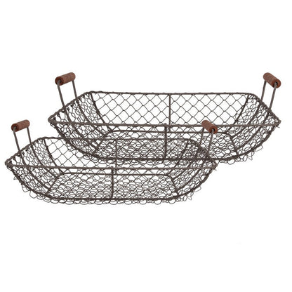 Dekorativ korg Förvaringskorg 2-pack Brunt järn (B/D/H) 40x34x14/36x30x13 cm