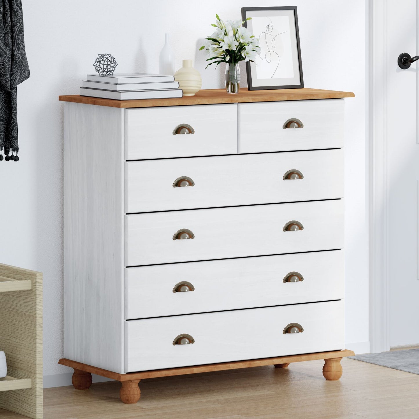 Kommode Hvit "ASKIM" 91x40x95,5 cm Solid Tre Furu