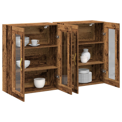 Veggskap Brun Sett med 2 Massivt tre 139 x 34 x 90 cm