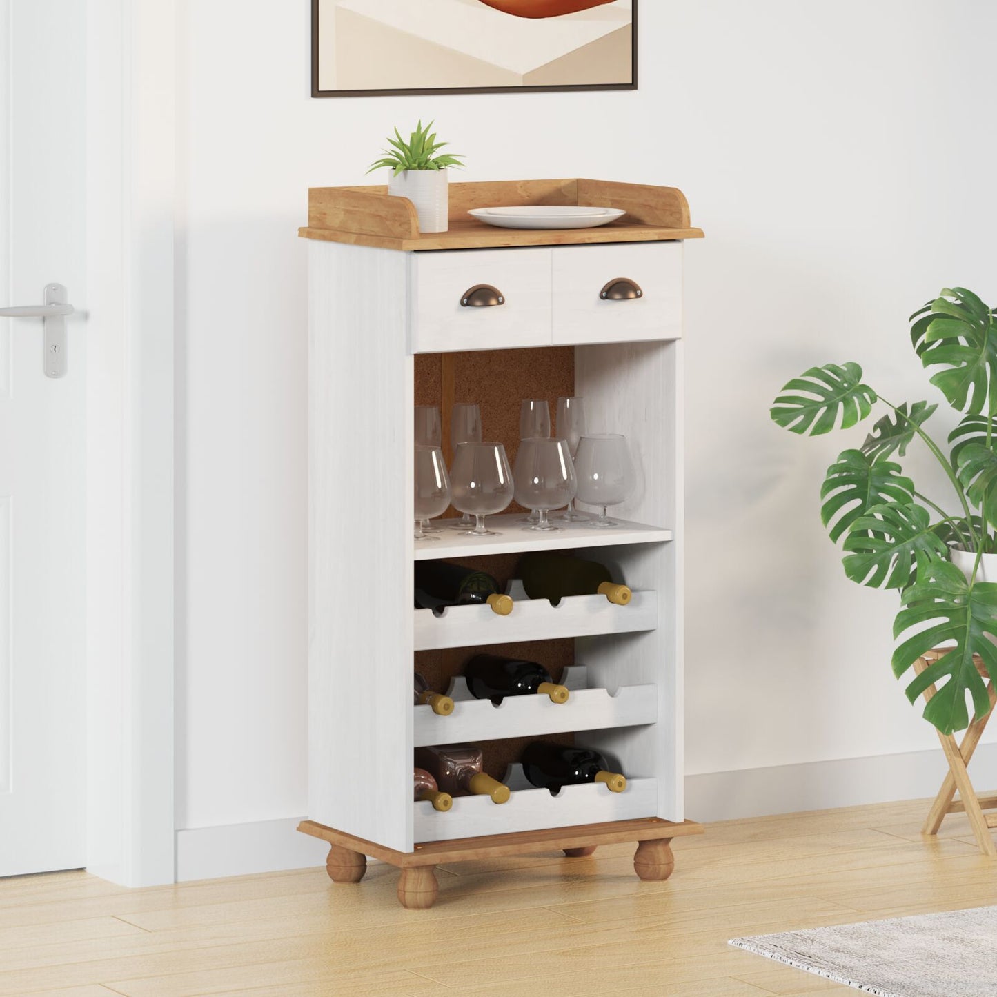 Vinstativ Vinskap "ASKIM" med 12 Flaskeholdere Hvit Solid Tre Furu