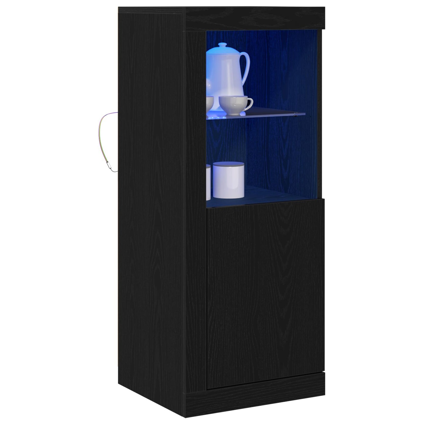 Skap med LED lys Svart Eik 41x37x100 cm