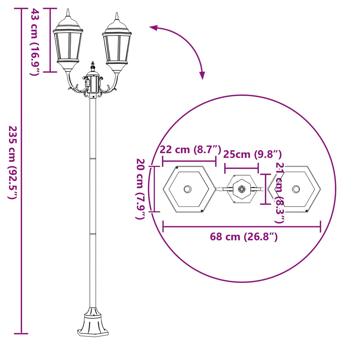Hagebelysning Lyktstolpe 2-Lampe E27 Grønn 220 cm Aluminium