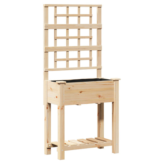 Utendørs Blomsterkasse Plantekasse Tre med trellis og hyller 71x37x152 cm i Massivt Furu