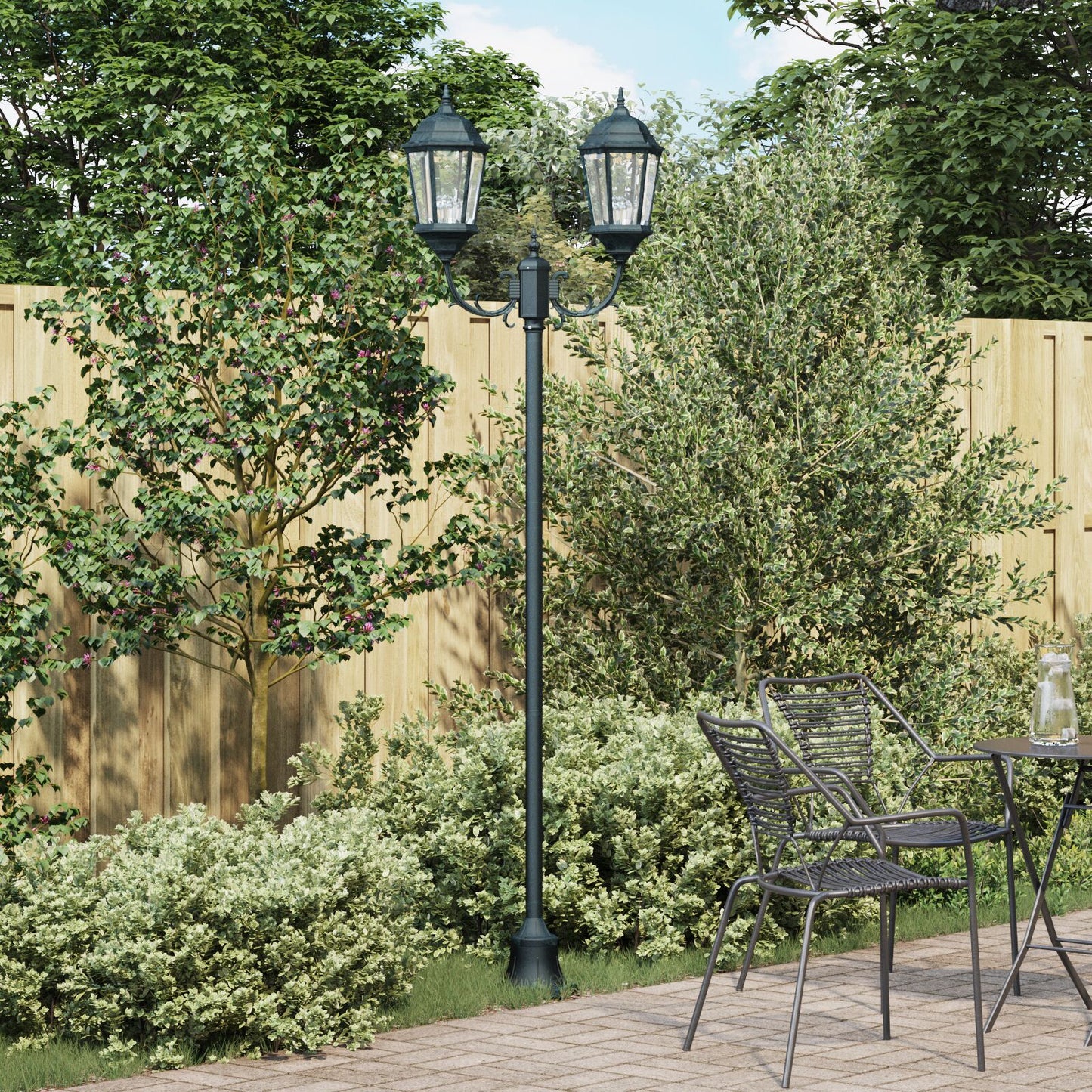 Hagebelysning Lyktstolpe 2-Lampe E27 Grønn 220 cm Aluminium