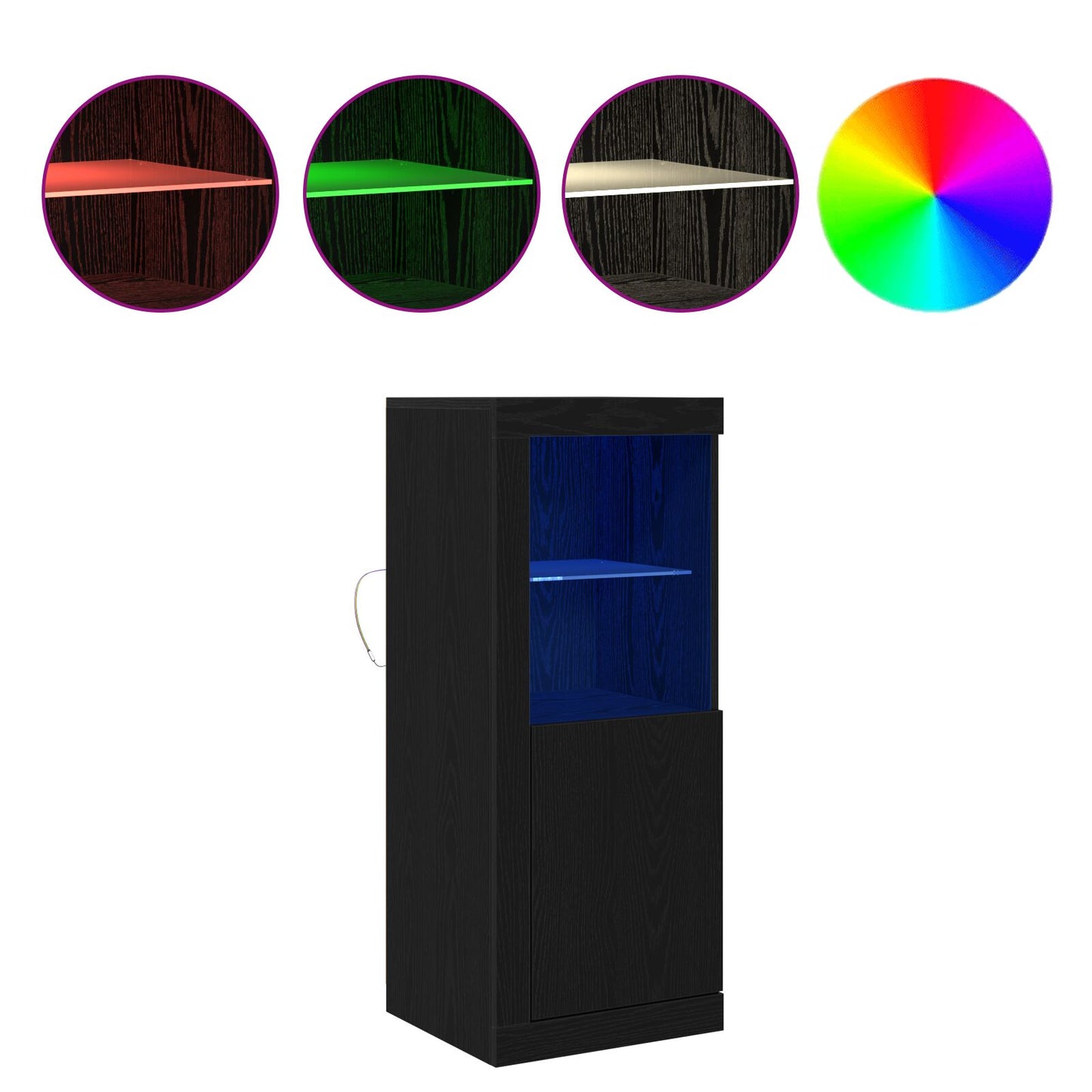 Skap med LED lys Svart Eik 41x37x100 cm