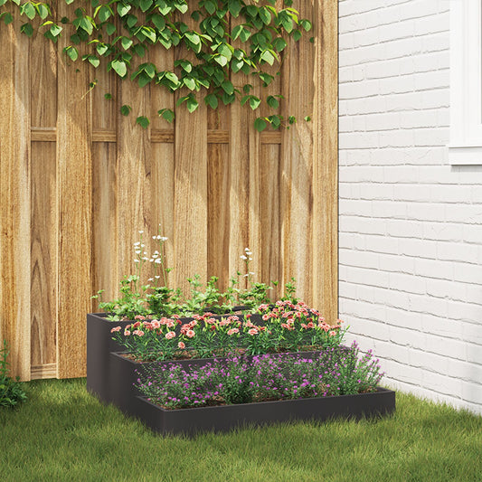 Utendørs Blomsterkasse Plantekasse Metall 3-lags 90x90x35 cm Svart Stål