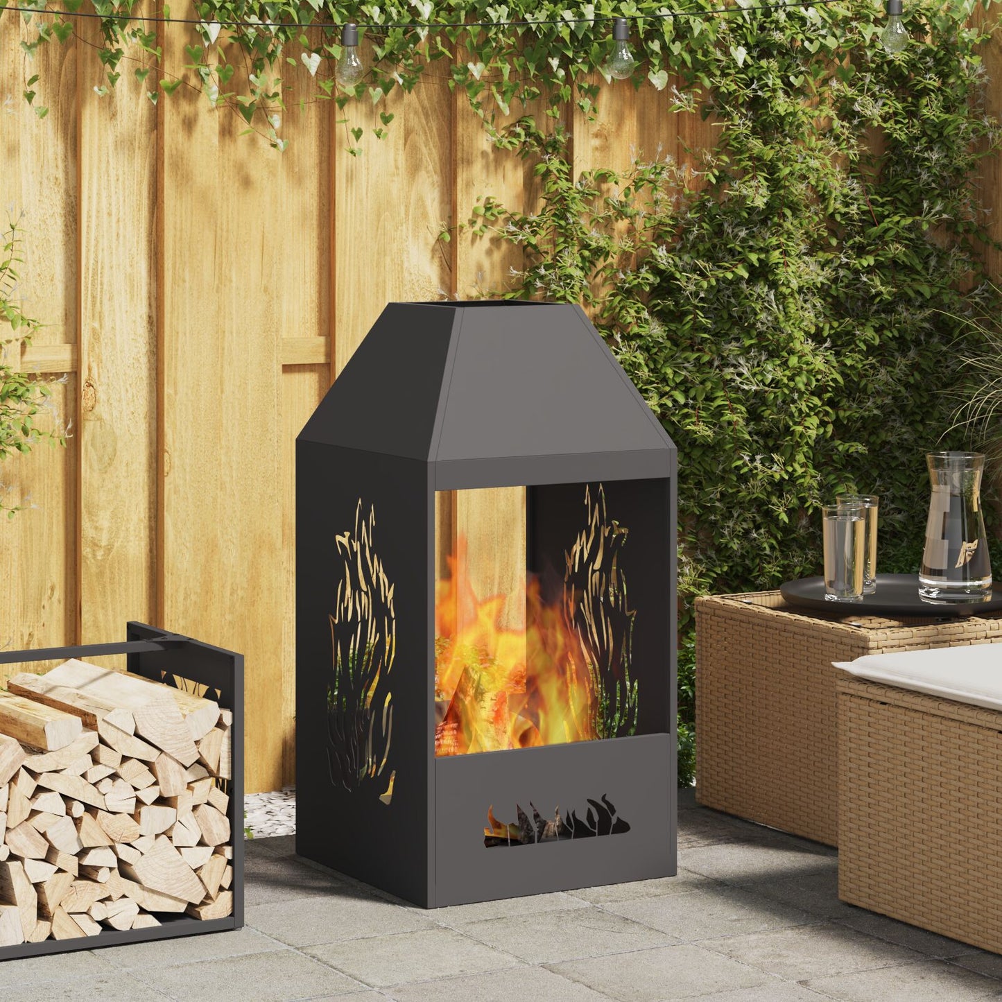 Grill Bålplass svart 50x50x100 cm stål