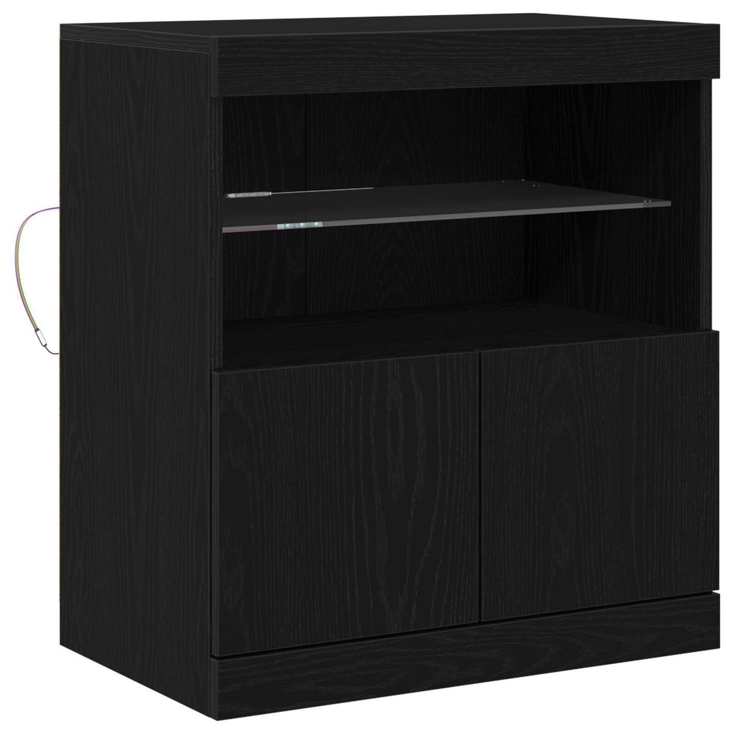 Skap med LED-lamper Svart Eik 60x37x67 cm