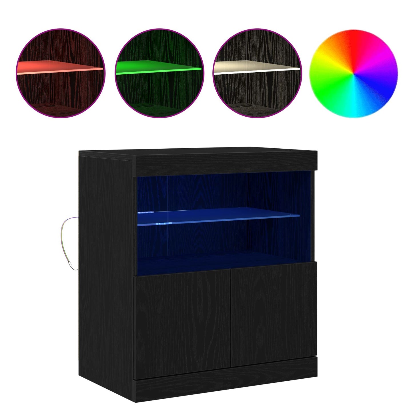 Skap med LED-lamper Svart Eik 60x37x67 cm