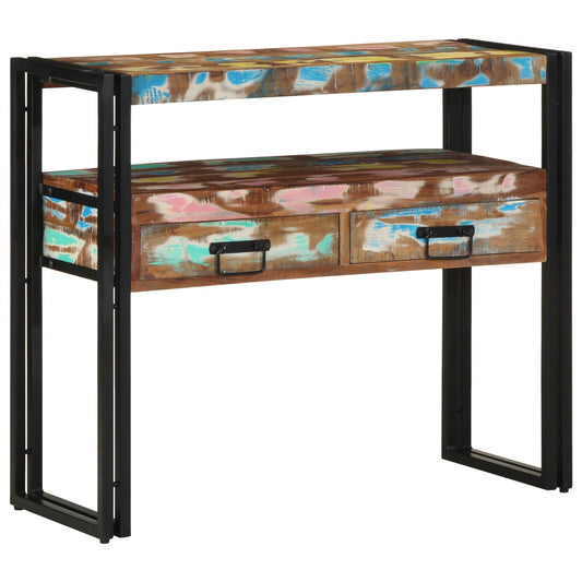Sidebord Tre Flerfarget 90x33x75 cm Solid Gjenbrukt Tre & Metall