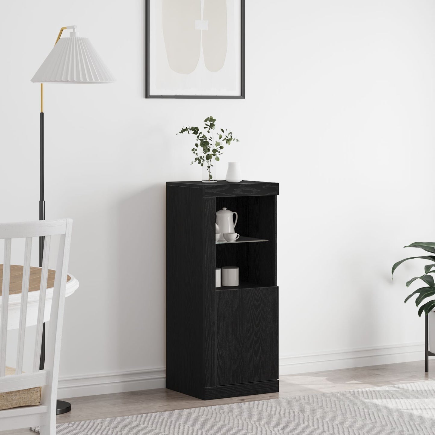 Skap med LED lys Svart Eik 41x37x100 cm