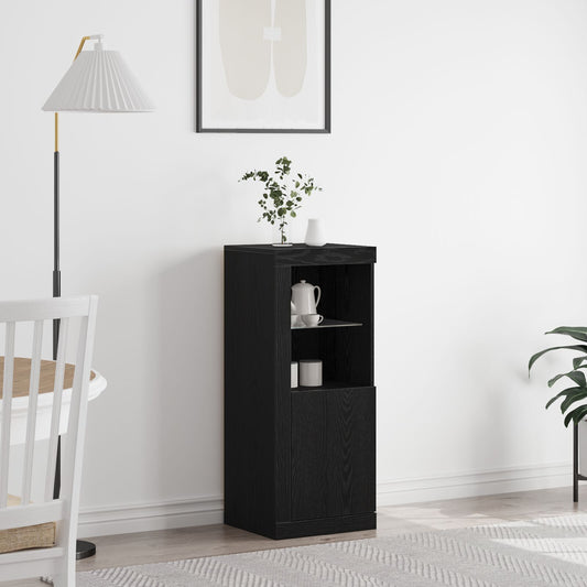 Skap med LED lys Svart Eik 41x37x100 cm