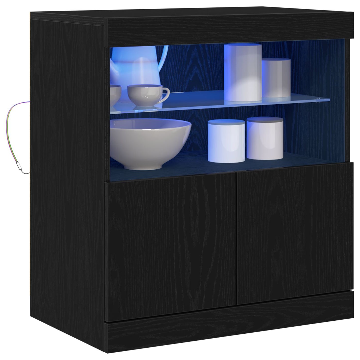 Skap med LED-lamper Svart Eik 60x37x67 cm