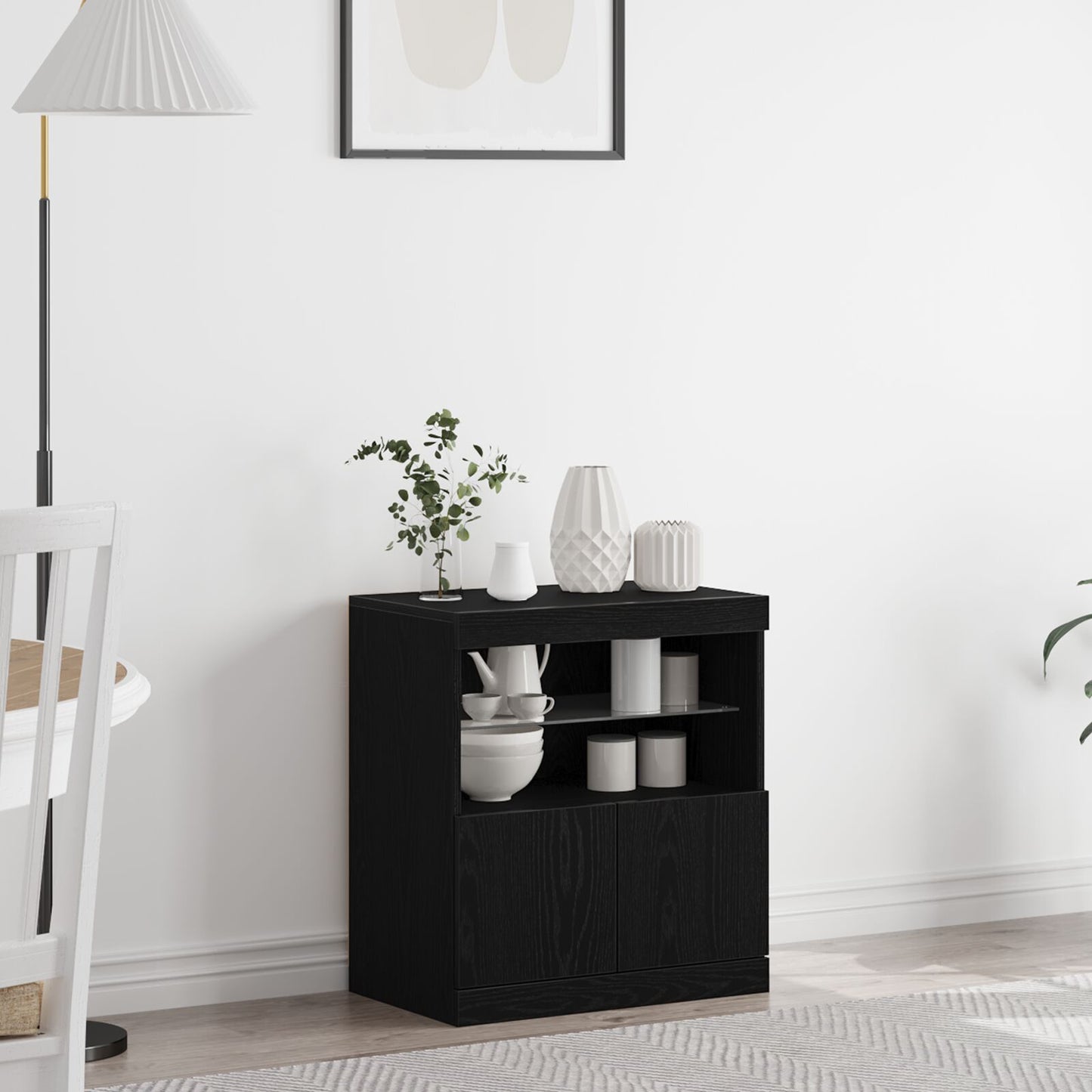 Skap med LED-lamper Svart Eik 60x37x67 cm
