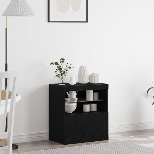 Skap med LED-lamper Svart Eik 60x37x67 cm