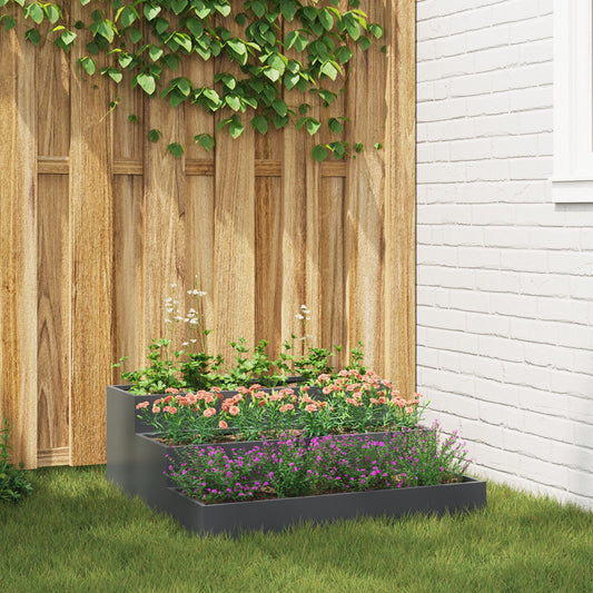 Utendørs Blomsterkasse Plantekasse Metall 3-tiers 90x90x35 cm Antrasitt stål