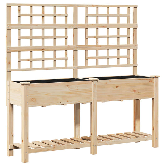 Utendørs Blomsterkasse Plantekasse Tre med espalier og hylle 161x43x152 cm Massivt furutre