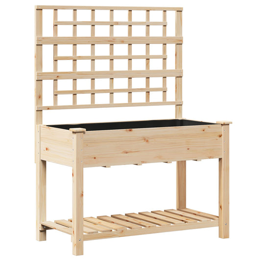 Utendørs Blomsterkasse Plantekasse Tre med espalier og hylle 115x59x152 cm Massivt Furu